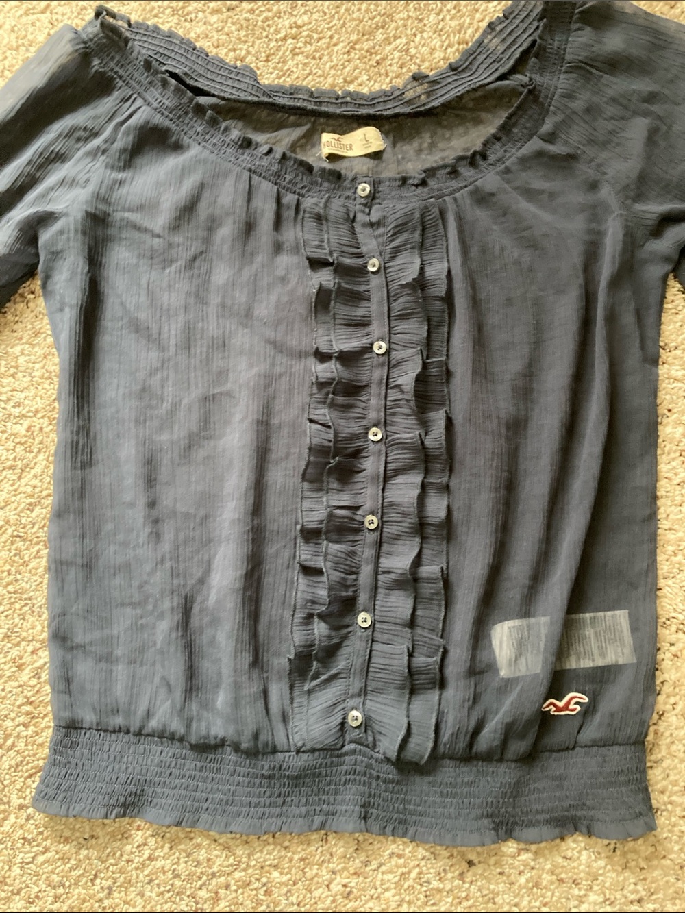 Hollister Navy Ruffle-Front Short Sleeve Blouse